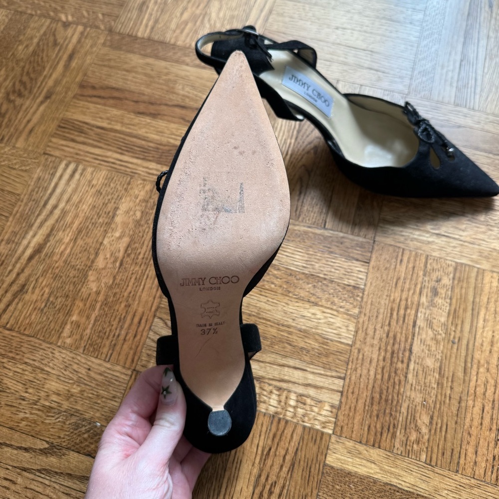 Jimmy Choo Black Suede Heels with Bow Detail - Picture 4 of 5